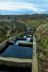 Fototapeta na wymiar Iceland-view of path for salmons at Vatnsleysufoss waterfall on the Tungufljót river