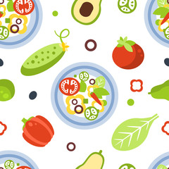 Vegetarian Food Seamless Pattern, Fresh Bright Vegetables, Design Element Can Be Used for Website, Cooking Book, Restaurant Menu, Wrapping Paper Vector Illustration
