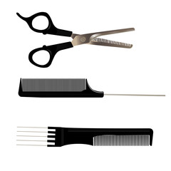 Barber supplies. Silhouette hairdressing tools. Hair salon concept.