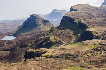 Quiraing view with a lake and mountains