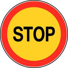 Warning stop sign. Traffic symbol. Red, yellow background. Perfect for backgrounds, backdrop, label, sticker, sign, icon, symbol, poster and wallpaper.