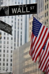 Fototapeta na wymiar Wall Street US Flag Stock Exchange