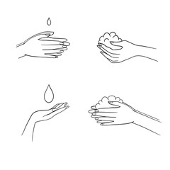 Steps To Hand Washing For Prevent Illness And Hygiene, Keep Your Healthy, Outline Icons, Sanitary, Infection, Sickness, Healthy