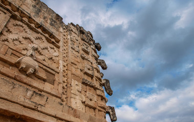 Close-up of mayan reliefs at the ruins of Uxmal, Yucatan, Mexico