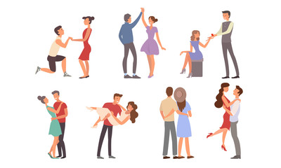 Happy smiling young couples in love in everyday life vector illustration