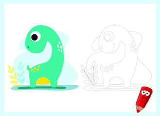 coloring pages for kids with dinosaurs and color examples. Kids learning material