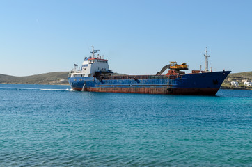 Ship mooring in the port of Parikia, the capital of the island of Paros. Greece