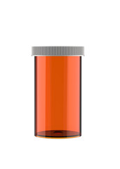 Transparent Orange Plastic Container for Pills . 3D Render Isolated on White Background.