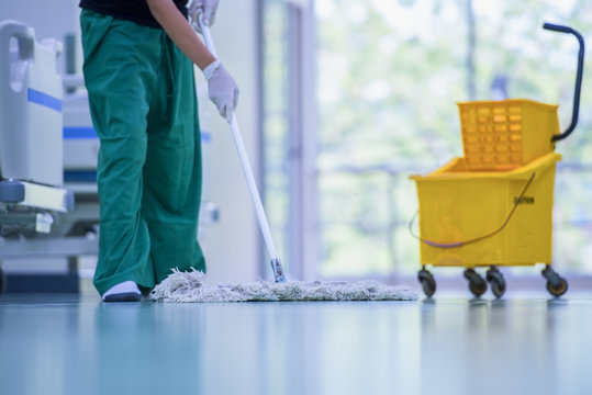  Hospital cleaning,Cleaning the hospital floor.