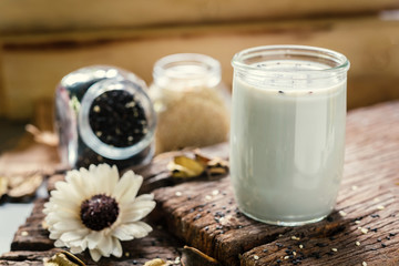 Soy milk mix black sesame with  black sesame seeds dry