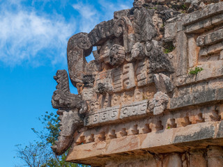 Close-up of mayan reliefs at the ruins of Labná, Yucatan, Mexico