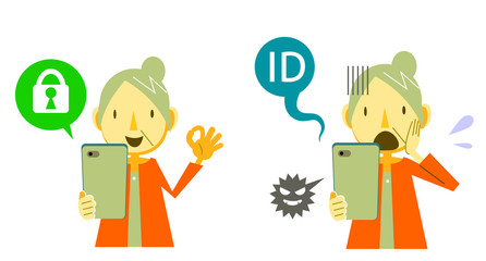 シニア女性　スマホ　セキュリティセット