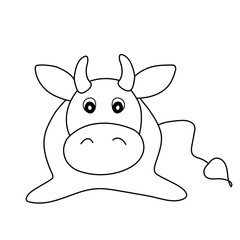 Coloring Pages. Animal coloring Book for kids with bull. New Year and Christmas vector illustration. Adorable character for your design. Cute cow. Symbol 2021.