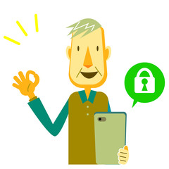 シニア男性　スマホ　セキュリティ　OK