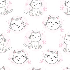 Obraz na płótnie Canvas Seamless vector pattern with cats. Smiling cute cats background.