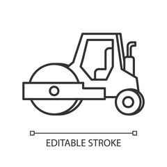 Road roller pixel perfect linear icon. Compactor type vehicle for construction works. Thin line customizable illustration. Contour symbol. Vector isolated outline drawing. Editable stroke