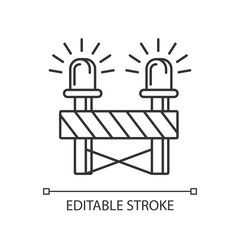 Roadblock with siren pixel perfect linear icon. Construction works ahead warning. Thin line customizable illustration. Contour symbol. Vector isolated outline drawing. Editable stroke