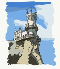 Crimean castle swallow's nest, landscape vector postcard