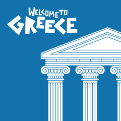 Greece welcome card with ancient greek temple. Illustration, banner