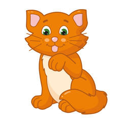 Ginger kitten licking paw washes the children's book illustration