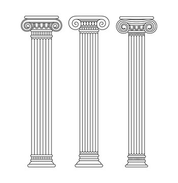 Set of greek and roman ancient classical columns, pillars. 
