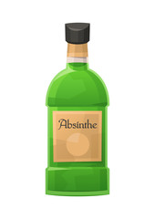Glass bottle of absinthe on white background