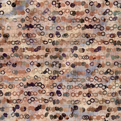 Seamless posh luxurious intricate distressed worn pattern design. Tattered sepia toned mottled swatch. Purple and tan toned seamless pattern tile.