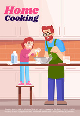 Home cooking poster template. Commercial flyer design with semi flat illustration. Vector cartoon promo card. Domestic culinary, preparing dinner together, family leisure advertising invitation