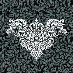 Damask wallpaper.  vector background. Black and white texture. Floral ornament