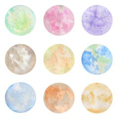 Watercolor set of planets of the solar system. Perfect in the design of printing, textile products, souvenirs, web sites and many other creative projects.