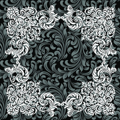 Damask wallpaper.  vector background. Black and white texture. Floral ornament