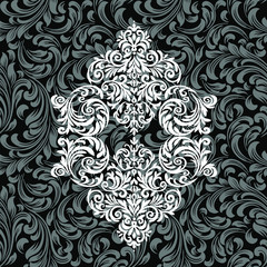Damask wallpaper.  vector background. Black and white texture. Floral ornament