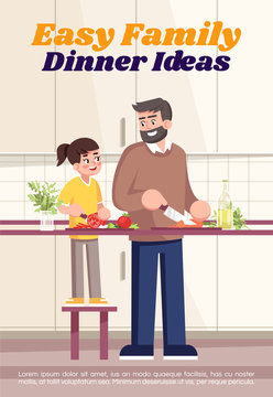 Easy Family Dinner Ideas Poster Template. Commercial Flyer Design With Semi Flat Illustration. Vector Cartoon Promo Card. Domestic Culinary, Healthy Nutrition, Organic Food Advertising Invitation