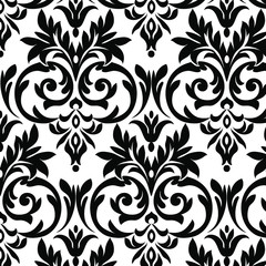 Obraz premium Damask wallpaper. vector background. Black and white texture. Floral ornament