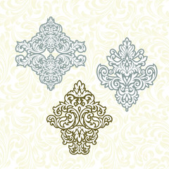 Damask wallpaper.  vector background. Black and white texture. Floral ornament