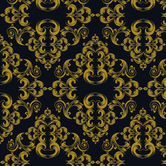 Damask wallpaper.  vector background. Black and white texture. Floral ornament