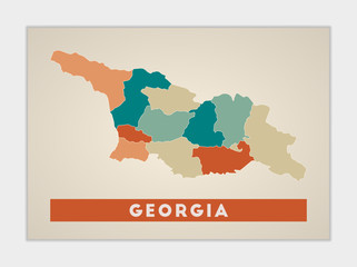 Georgia poster. Map of the country with colorful regions. Shape of Georgia with country name. Stylish vector illustration.