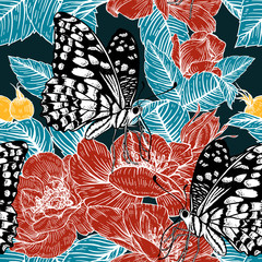Sketch Floral decorative set. Seamless Rose flower drawings. Vintage line art isolated on white backgrounds. Hand Drawn Botanical Illustrations. pattern vector