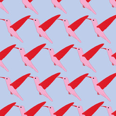 Pink and red hummingbird repeat pattern print background