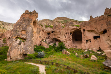 Naklejka na ściany i meble The abandoned rock carved village of Zelve, Zelve open air museum, Cappadocia, Turkey