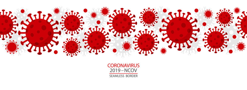 Coronavirus - 2019 - nCoV. Covid 19 seamless Banner with Coronavirus Bacteria Cell header Icons. Corona virus header infection concept Vector illustration.