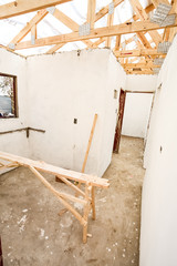 Interior rooms while building and painting a small low cost house in Soweto