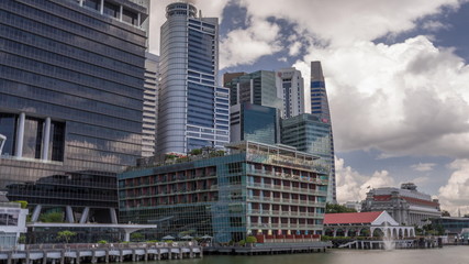 Business Financial Downtown City and Skyscrapers Tower Building at Marina Bay timelapse hyperlapse, Singapore,