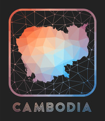 Cambodia map design. Vector low poly map of the country. Cambodia icon in geometric style. The country shape with polygnal gradient and mesh on dark background.