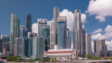 Obraz na płótnie Canvas Business Financial Downtown City and Skyscrapers Tower Building at Marina Bay timelapse, Singapore,
