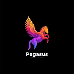 Vector Logo Illustration Pegasus Gradient Colorful Style.