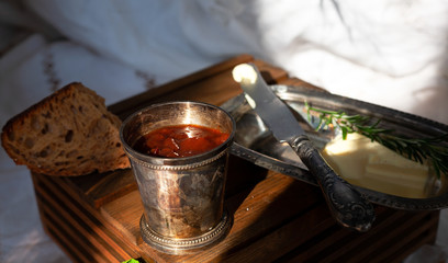 Breakfast with jam and butter
