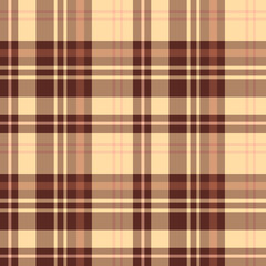 Seamless pattern in fascinating beautiful dark brown, light yellow and warm pink colors for plaid, fabric, textile, clothes, tablecloth and other things. Vector image.