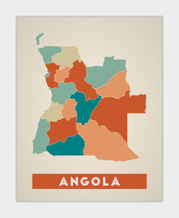 Angola poster. Map of the country with colorful regions. Shape of Angola with country name. Beautiful vector illustration.