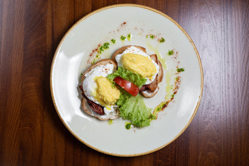 Sandwiches With a loaf of mushrooms and vegetables.
 
